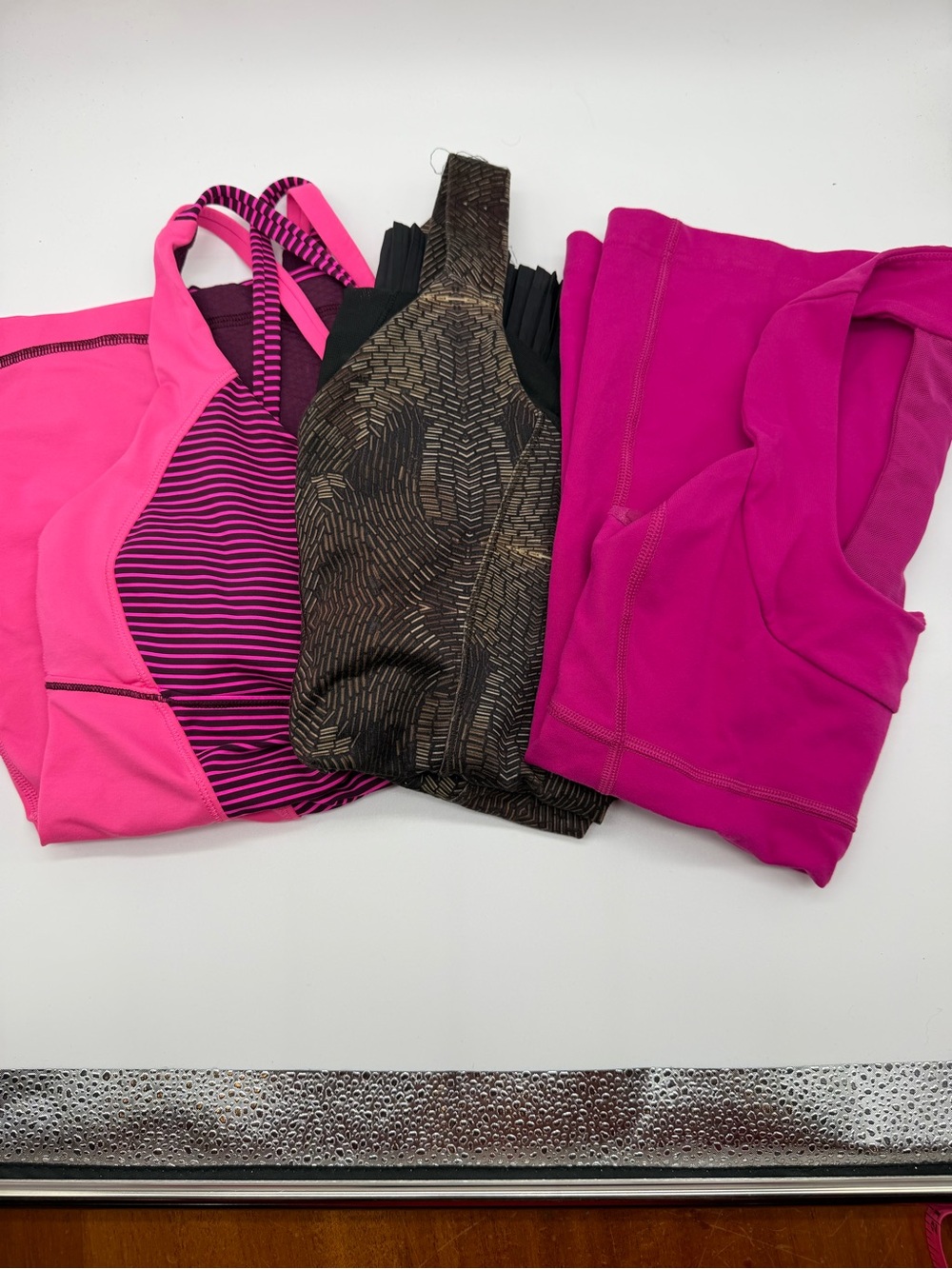 THREE lululemon athletica TOPS Hot Pink, Magenta and Brown/Black Tank Tops sz 4